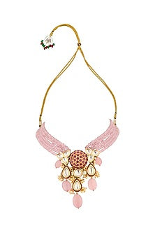 Gold Finish Kundan Polki & Agate Beaded Necklace