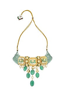 Micro Gold Finish Necklace With Agate Beads