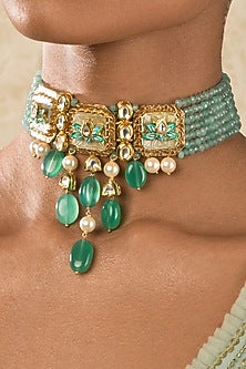 Micro Gold Finish Necklace With Agate Beads