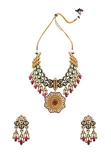 Gold Finish Jade Necklace Set