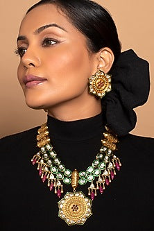Gold Finish Jade Necklace Set