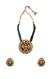 Gold Finish Kundan Polki Handcrafted Necklace Set
