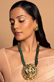 Gold Finish Kundan Polki Handcrafted Necklace Set
