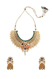 Gold Finish Navratna Stone Necklace Set