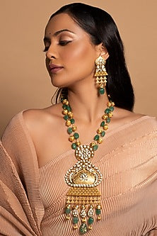 Gold Finish Jade Handcrafted Necklace Set