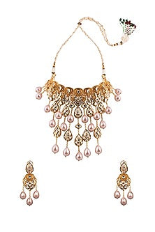 Gold Finish Kundan Polki Necklace Set
