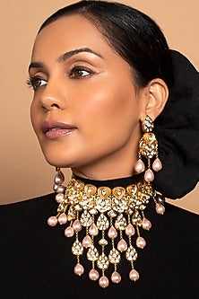 Gold Finish Kundan Polki Necklace Set