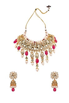 Gold Finish Baroque Pearl Necklace Set