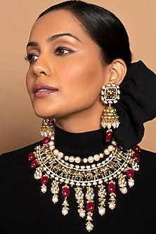 Gold Finish Baroque Pearl Necklace Set