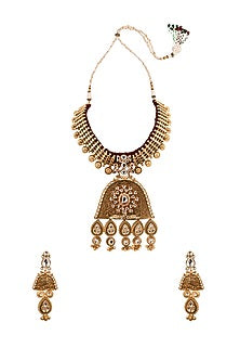 Gold Finish Handcrafted Kundan Polki Necklace Set