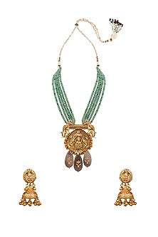 Gold Finish Jade & Beads Necklace Set