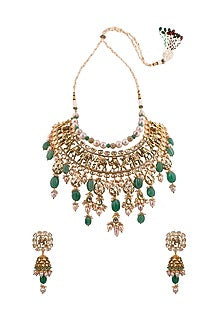 Gold Finish Baroque Pearl Embossed Necklace Set