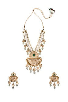 Gold Finish Baroque Pearl & Kundan Polki Handcrafted Necklace set
