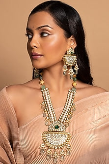 Gold Finish Baroque Pearl & Kundan Polki Handcrafted Necklace set