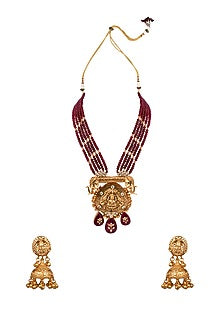 Gold Finish Jade Beads Necklace Set