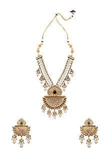 Gold Finish Necklace Set With Baroque Pearls