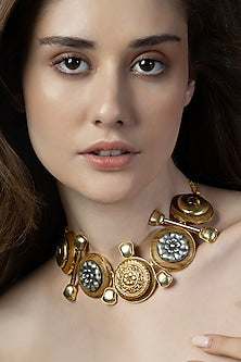 Gold Finish Enameled Choker Necklace
