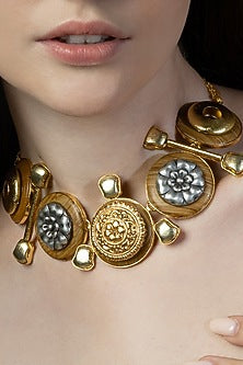 Gold Finish Enameled Choker Necklace