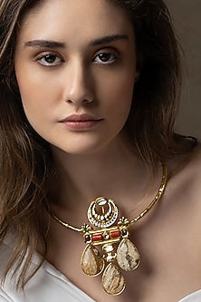 Gold Finish Drops Enameled Torque Necklace