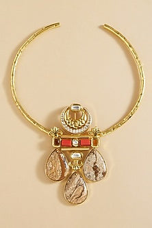 Gold Finish Drops Enameled Torque Necklace