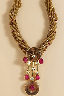 Multi-Colored Red Onyx & Agate Beaded Enameled Handcrafted Necklace