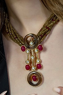 Multi-Colored Red Onyx & Agate Beaded Enameled Handcrafted Necklace