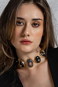 Gold Finish Onyx Handcrafted Enameled Choker Necklace