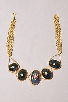 Gold Finish Onyx Handcrafted Enameled Choker Necklace