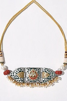 Two-Tone Finish Hydro Polki & Coral Beaded Handcrafted Enameled Choker Necklace