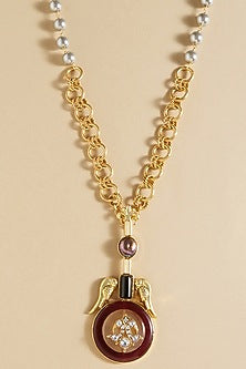 Gold Finish Black Onyx & Freshwater Pearl Handcrafted Long Necklace