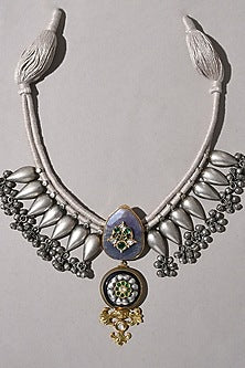 Silver Finish Agates & Hydro Emerald Enameled Bohemian Necklace