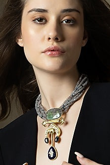 Multi-Colored Hydro Polki & Agate Beaded Handcrafted Enameled Necklace