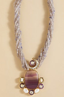 Multi-Colored Agate & Amethyst Stone Enameled Handcrafted Pendant Necklace