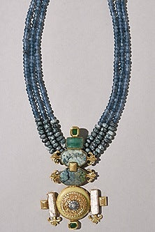 Blue Agate & Hydro Emerald Enameled Handcrafted Pendant Necklace