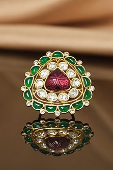 Gold Finish Tri-Color Stone Ring