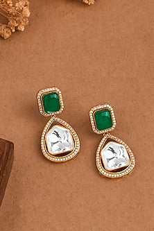 Gold Finish Green Kundan Polki Dangler Earrings