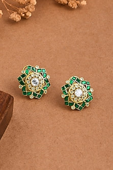 Gold Finish Emerald Green Stone Star Shaped Stud Earrings