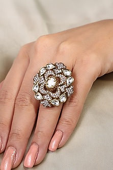 Yellow Gold Finish Floral Cluster Ring