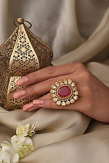 Yellow Gold Finish Red Stone Ring