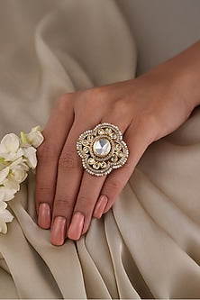 Yellow Gold Finish White Stone Ring