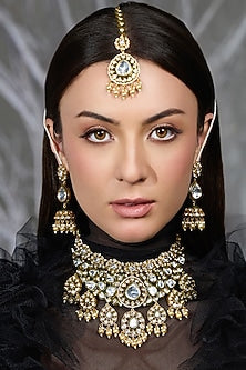 Gold Finish Kundan Polki Necklace Set
