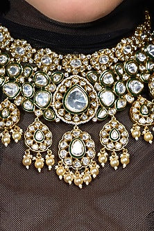 Gold Finish Kundan Polki Necklace Set