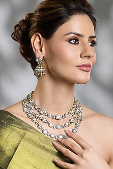 Gold Finish Kundan Polki Layered Necklace Set