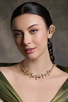 Gold Finish Red Stone Necklace Set