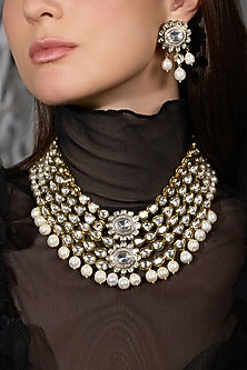 Gold Finish Pearl Layered Necklace Set