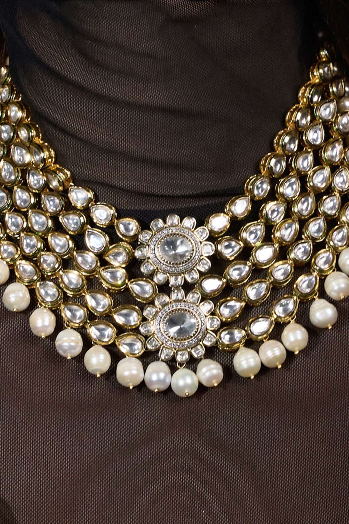 Gold Finish Pearl Layered Necklace Set