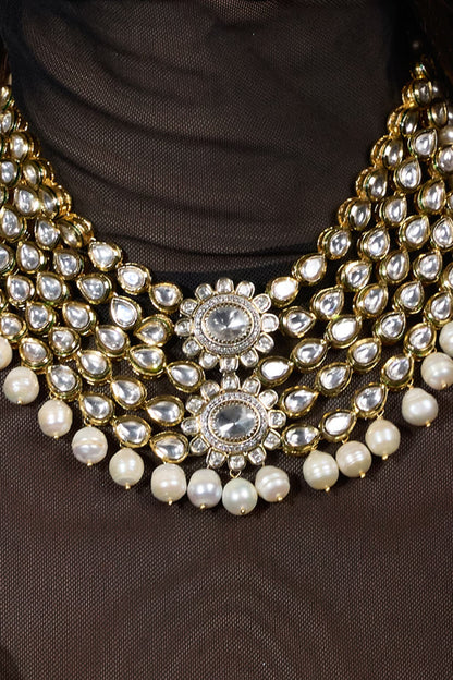 Gold Finish Pearl Layered Necklace Set