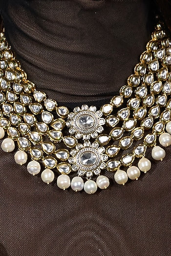 Gold Finish Pearl Layered Necklace Set