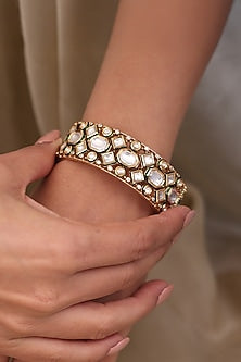 Yellow Gold Finish Crystal Stone Bangles (Set Of 2)