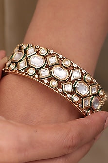 Yellow Gold Finish Crystal Stone Bangles (Set Of 2)